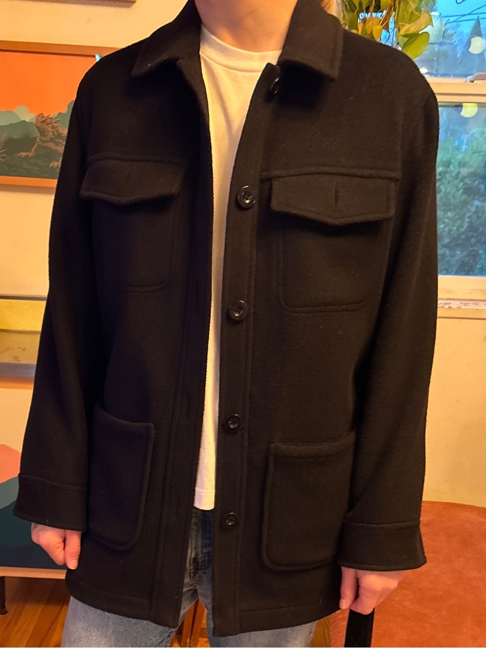 Black Women’s 83% Wool Blend Button-Up Jacket